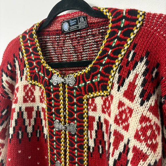 Vintage Nordic 100% Wool Knit Norway Fair Isle Ski Sweater Engraved Clasp - Picture 4 of 7